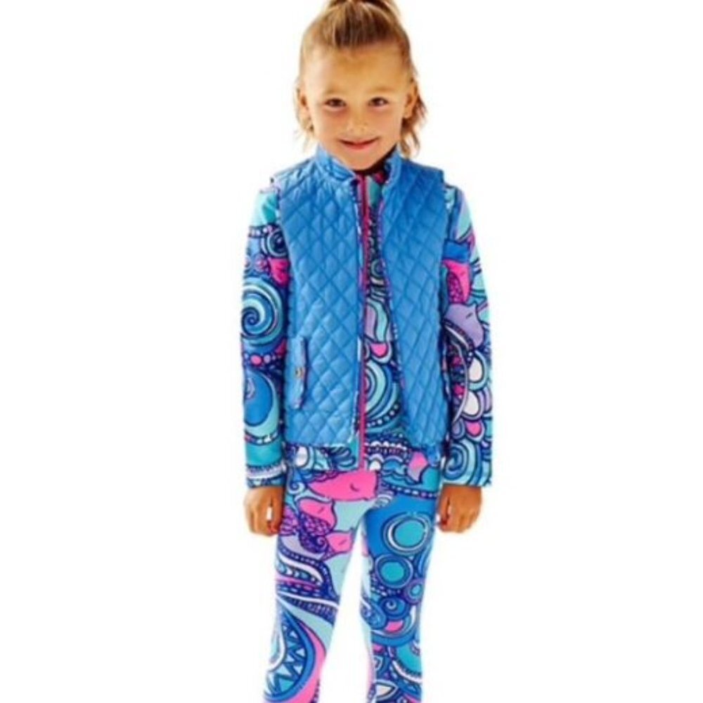 Lilly Pulitzer Girls Lucy Bay Blue Quilted Vest & Sea Jewels Print Size L (8-10)